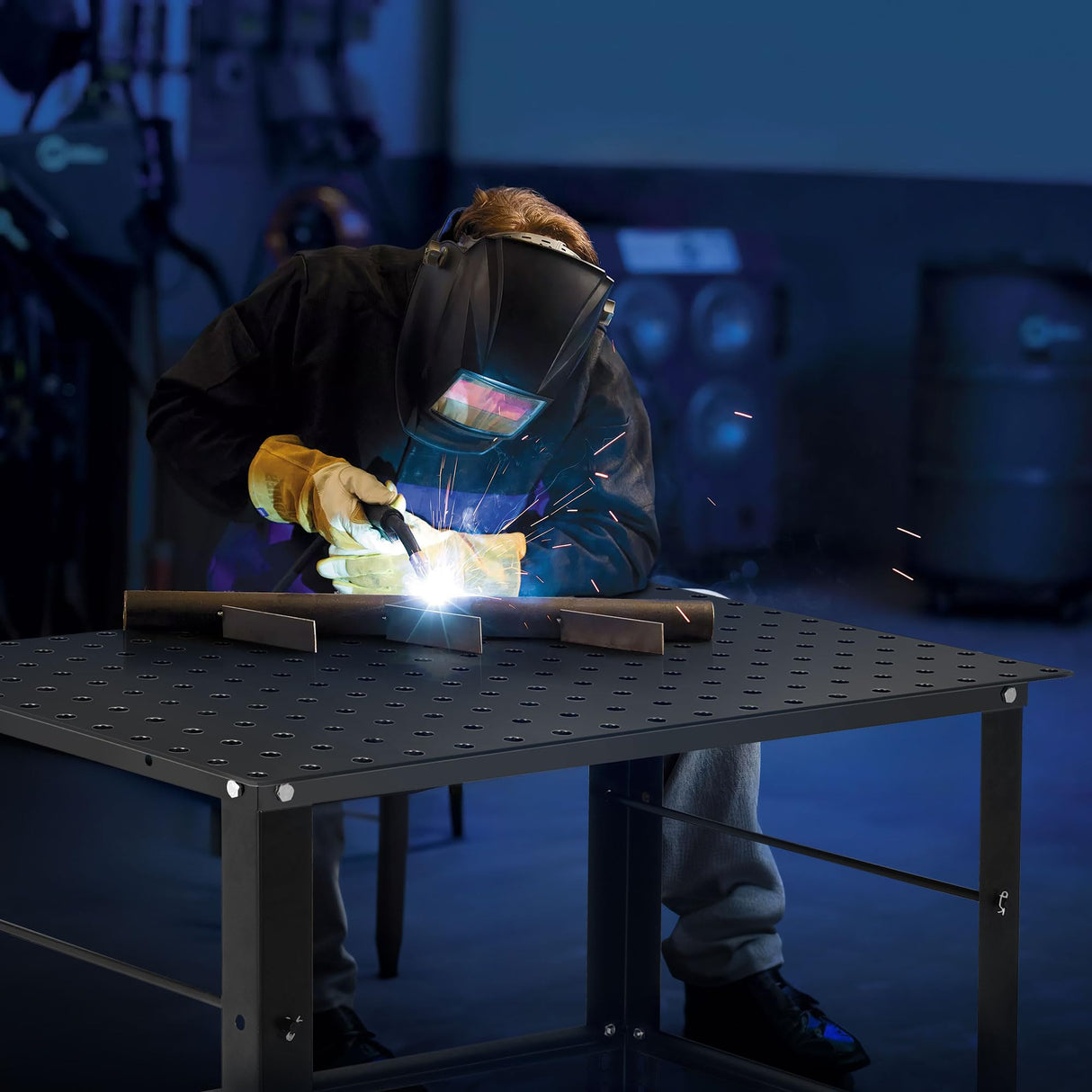 DWVO Welding Table, 36" x 24" Welding Table Top with 5/8" Holes, 0.12" Thick Fabrication Table, 1320lb Load Capacity Fixture Table, Heavy Duty Carbon Steel Weld Table for Shop Home Garage Black DWVO