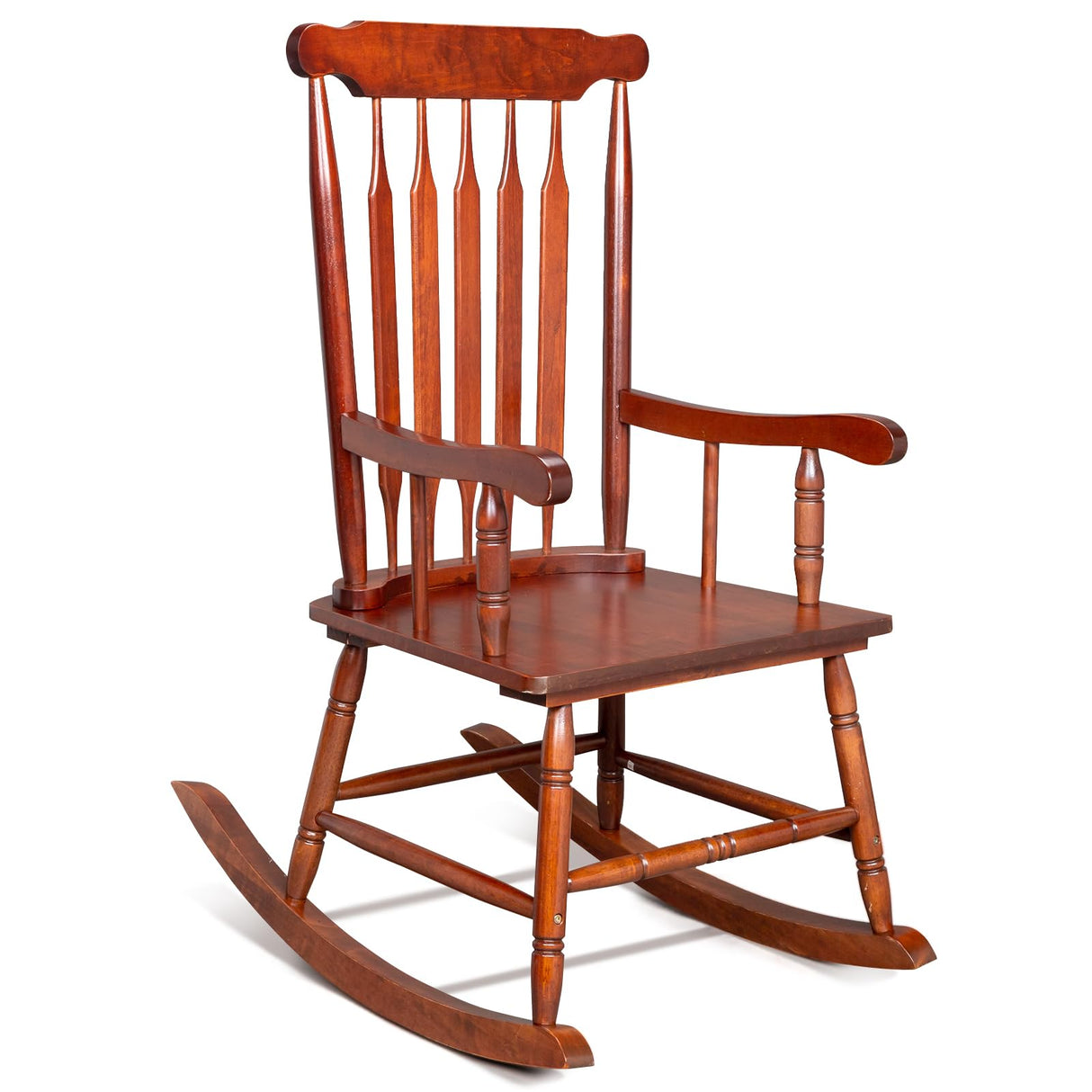 VINGLI Solid Wooden Rocking Chair, Outdoor Rocking Chair with Higher Backrest, Patio Rocker with Comfortable Seat, All Weather Rocking Chair for Garden, Yard, Balcony, Brown VINGLI