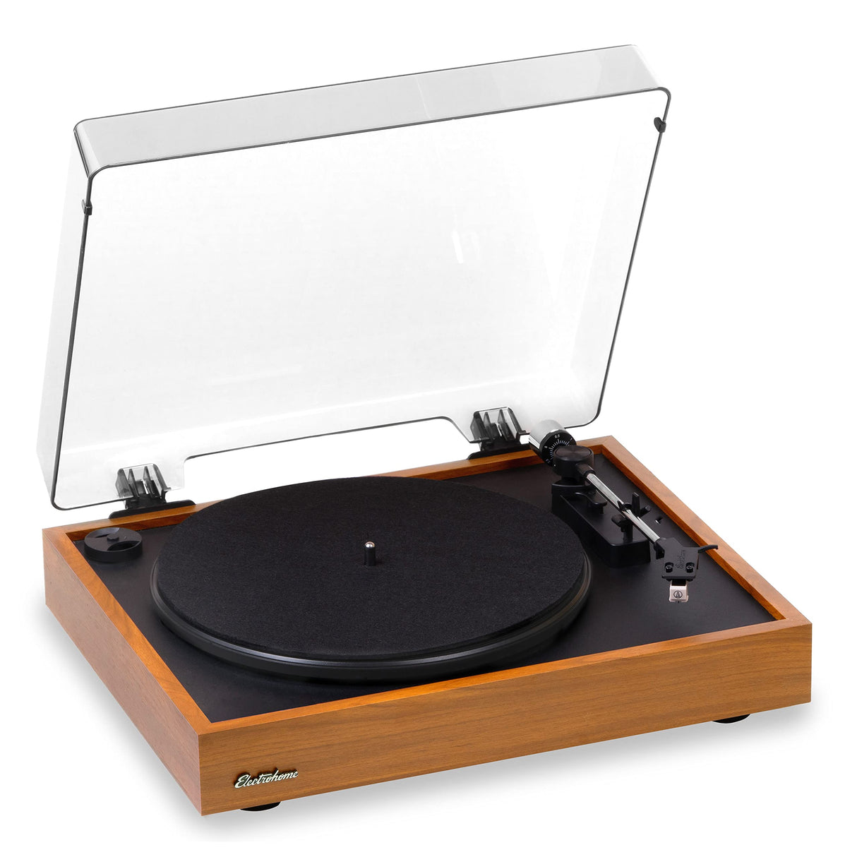 Electrohome Montrose Vinyl Record Player 2-Speed Belt-Drive Turntable, with Audio-Technica Stylus, Speed Control Motor, Built-in Preamp, Wood Plinth, Anti-resonant Platter, Auto-Stop (RR35) Electrohome