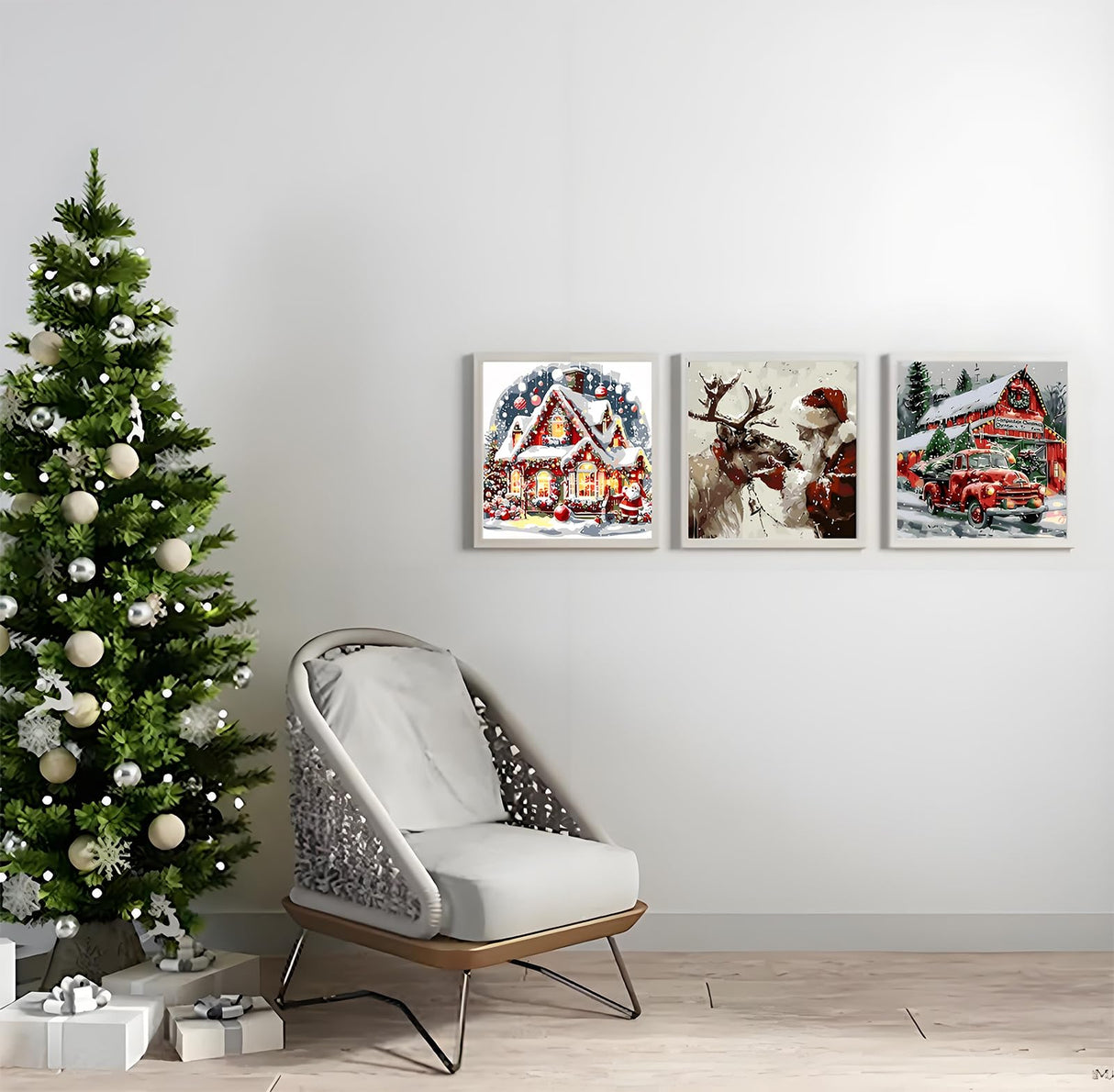 4 Pack Christmas Gnome Paint by Numbers Kit for Adults Beginner,Winter House Elk Easy Painting by Numbers Kits,DIY Truck Oil Painting with Acrylic Paint(with Frame), Home Wall Decor 9.84 x 9.84 in CZYWJMEI