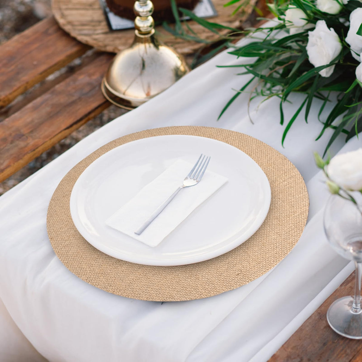 Round Burlap Placemats Set of 30 Boho Braided Table Mats Rustic Farmhouse Woven Placemat Brown Circle Heat Resistant Jute Placemats for Wedding Party Kitchen Dining Table Decor - 12 Inch MAKCNMYM