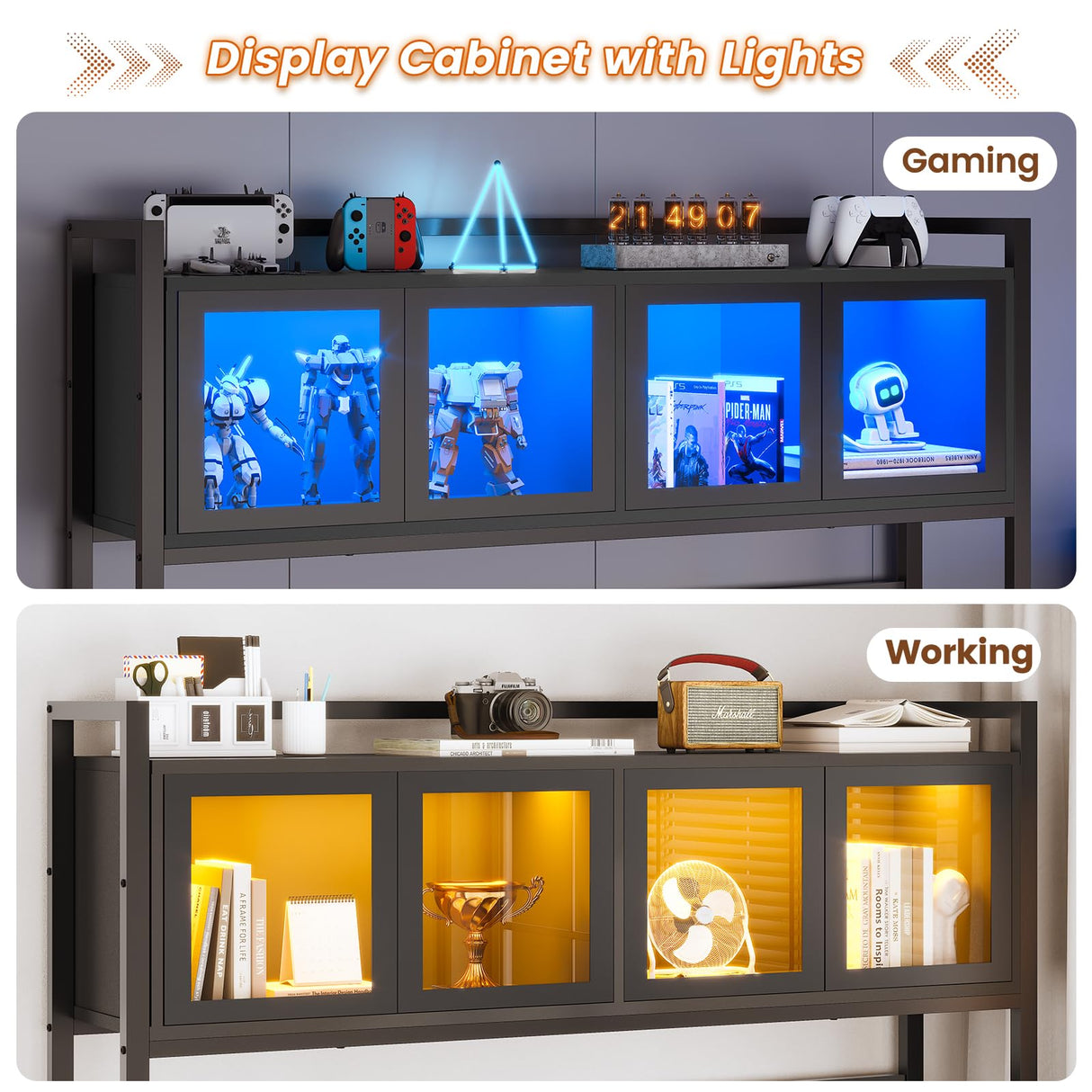 SEDETA L Shaped Gaming Desk with Drawers, L Shaped Computer Desk with Hutch and Storage Shelves, Gaming Desk with Pegboard, Led Lights, and Power Outlet, Home Office Desk, Corner Desk, Black SEDETA