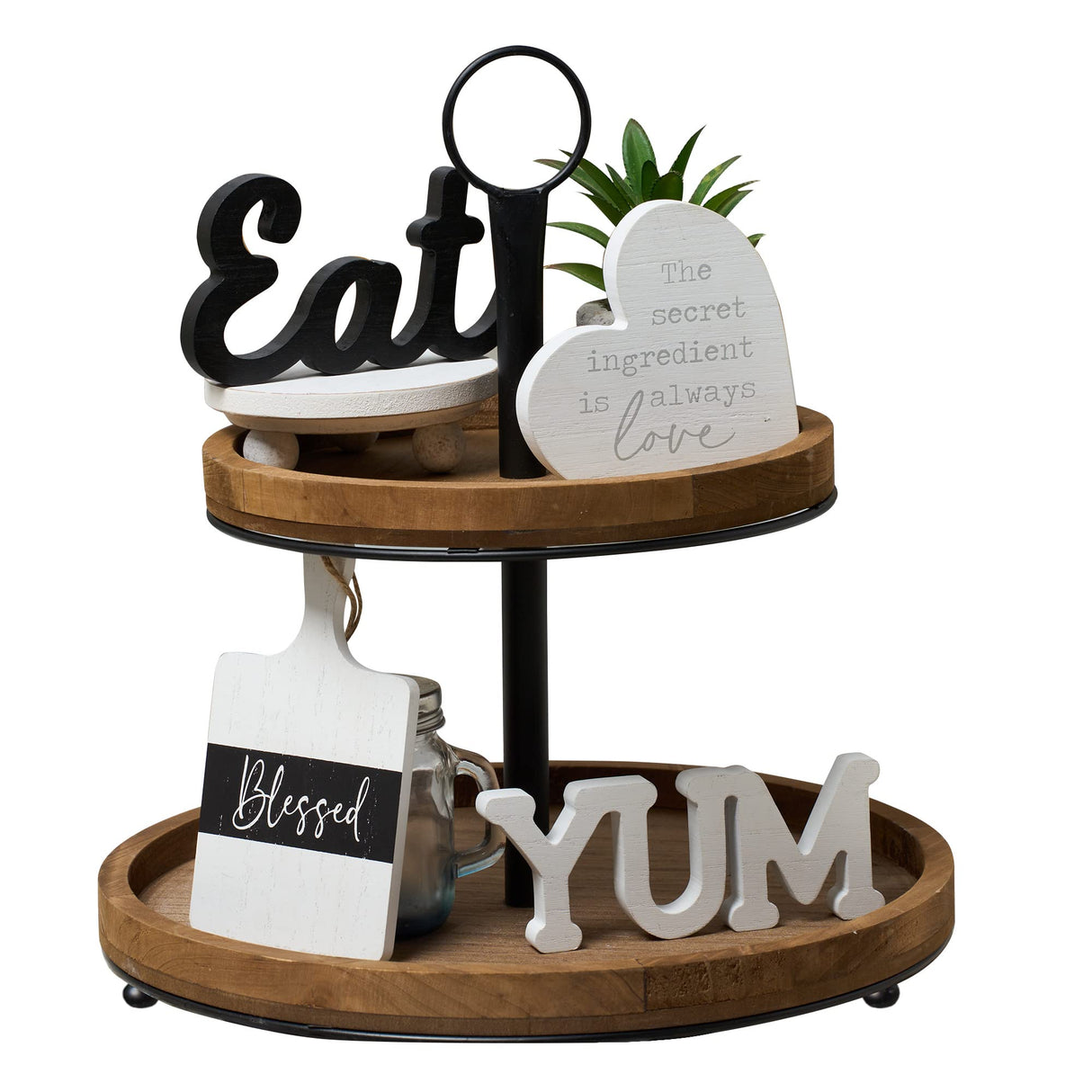 GENMOUS Farmhouse Kitchen Tiered Tray Decor Items Mini Set, Rustic Black and White Kitchen Counter Decor, Two Tiered Tray Kitchen Decor Set for Home Kitchen Dining Room Table Decoration GENMOUS & CO.