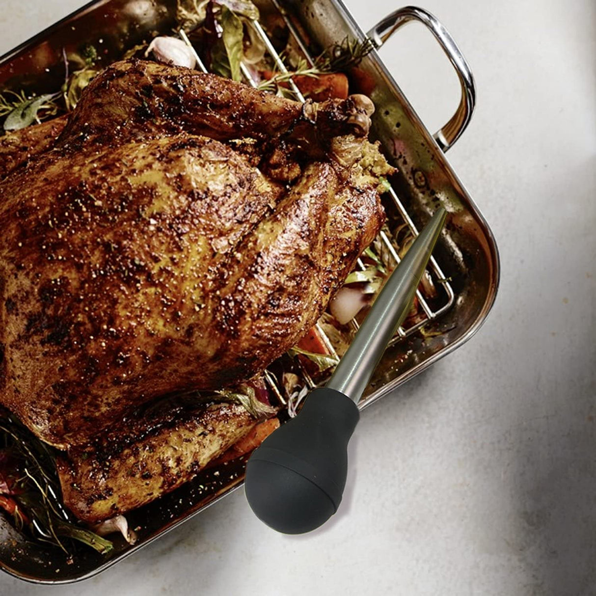 KAYCROWN Stainless Steel Turkey Baster Commercial Grade Quality Rubber Bulb Including 2 Marinade Injector Needles and Brush for Easy Clean Up KAYCROWN