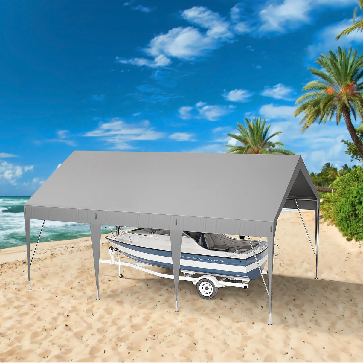 13x20ft Heavy Duty Carport Outdoor Car Canopy UV Resistant Waterproof Party Tent All-Season Portable Garage Gazebo Shelter for Car, Storage Shed (Gray) Wpond