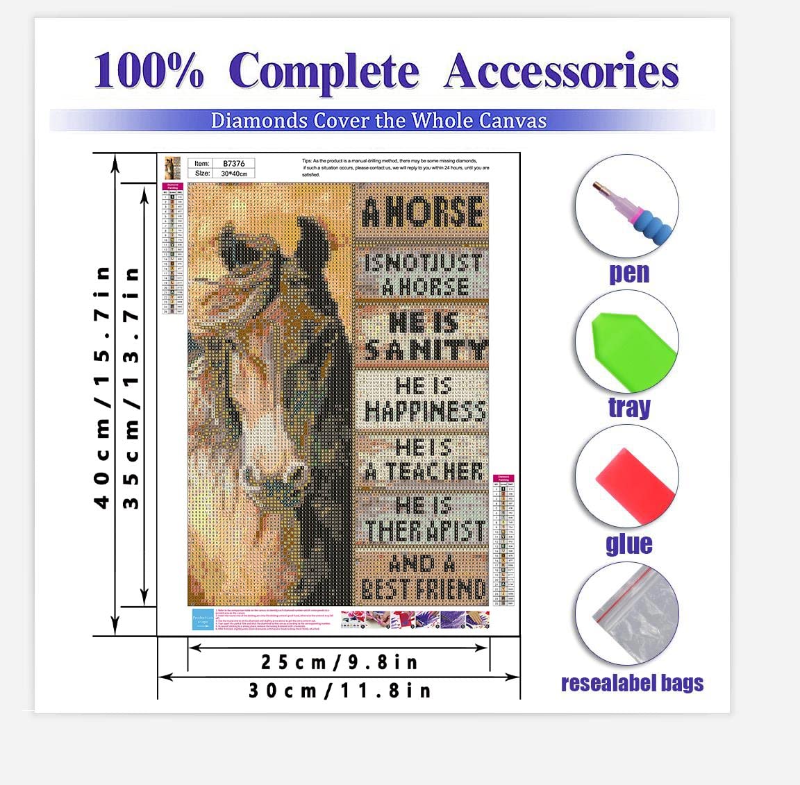 BOHADIY Diamond Painting Kits for Adults and Kids Horse Diamonds Art Paint with Diamonds Large Size Inch 5d Diamond Painting Crystal Diamond Cross DIY 5D Round Full Drill Art 16 × 12 BOHADIY