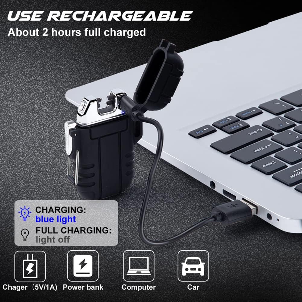 LcFun Waterproof Electric Lighter Windproof Dual Arc USB Rechargeable Flameless Plasma Lighters for Camping Hiking Survival Tactical Gear Gifts for Men Fathers Husband LcFun