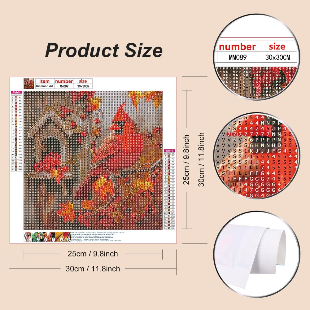 WSLWXSHM Diamond Painting Kits for Adults Cardinal, Round Full Drill Diamond Art Kits, 5D DIY Paint with Diamonds Crafts for Home Wall Decoration Gifts 12×12Inch, Bird WSLWXSHM