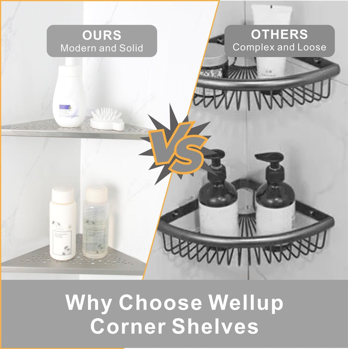 WELLUP Brushed Nickel 10’’ Corner Shower Shelf Bathroom Shower Shelves, 2 Pack Triangular 304 Stainless Steel Shower Corner Shelf for Tiled Walls, No Drilling WELLUP