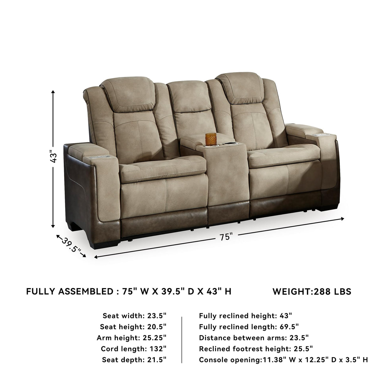 Signature Design by Ashley Next-Gen DuraPella Power Reclining Loveseat with Console & Adjustable Headrest, Sand Signature Design by Ashley