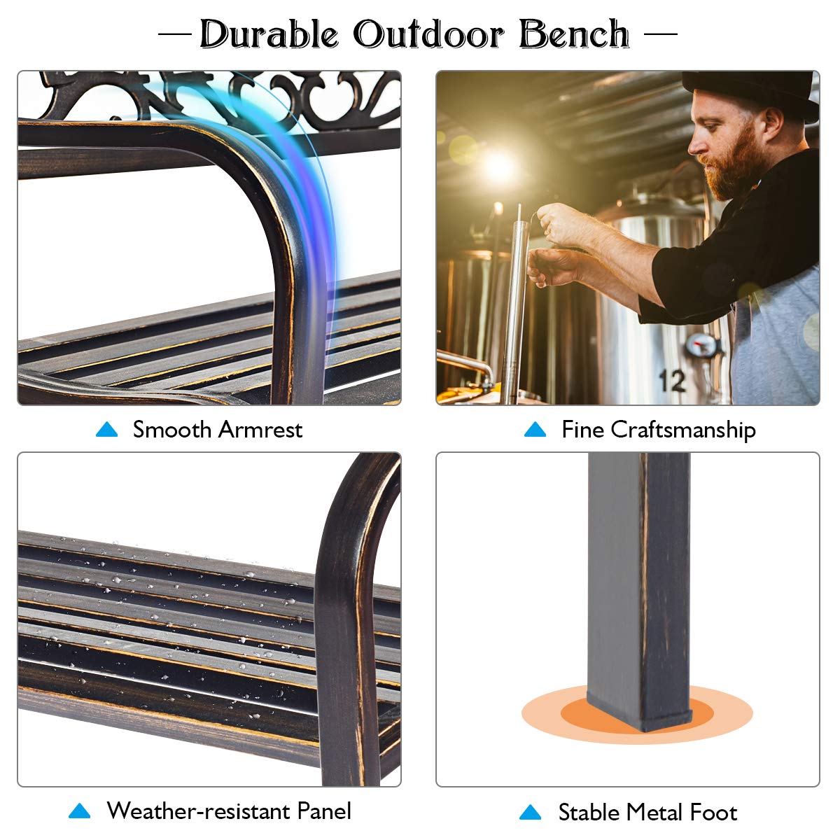 Giantex Garden Bench, Antique Metal Outside Bench w/Warm Welcome Pattern, Elegant Bronze Finish and Durable Metal Frame for Park Yard Porch Chair (Bronze) Giantex