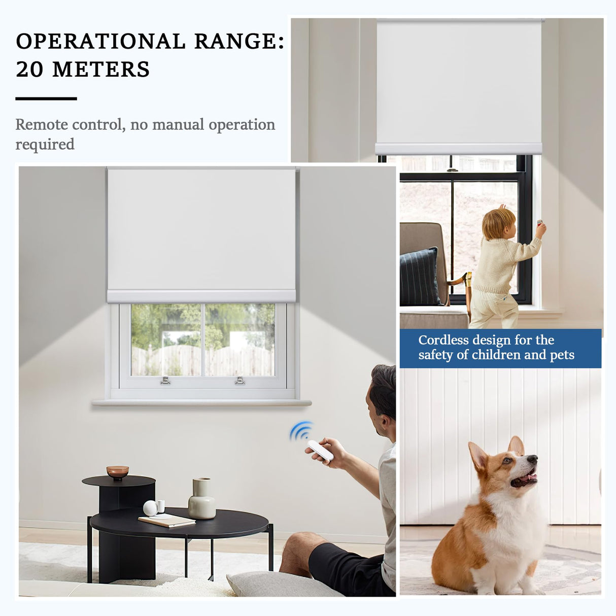 Grandekor Motorized Roller Shade with Remote Control,Motorized Blinds 100% Blackout Electric Shades, Cordless Window Blinds Shades for Bedroom Living Room Office,White,W34 xH72 Grandekor