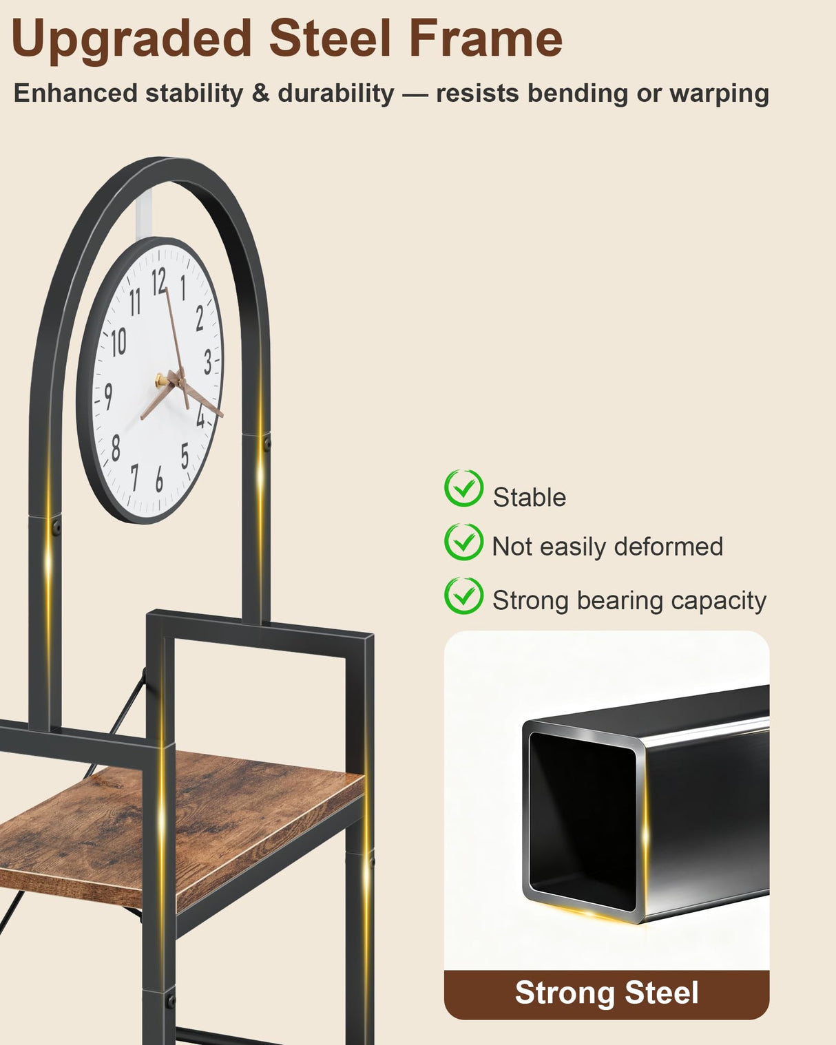 HIGDBFE Bookshelf, 4 Tier Arched Bookshelf with Built-in Clock, 68.2" Tall Narrow Bookcase, Modern Standing Book Shelf for Living Room, Bedroom, Home Office, Rustic Brown HIGDBFE