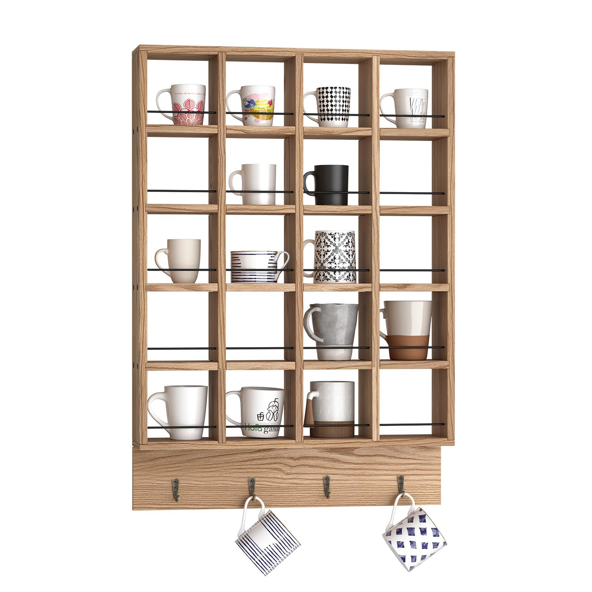 WYJREES Wooden Coffee Mug Display Rack, Wall Mounted Coffee Cup Display Shelf, Hold 24 Mugs, Rustic Shot Glass Display Case, Coffee Mug Holder Organizer for Kitchen, Coffee Station (23.6 * 29.5in) WYJREES
