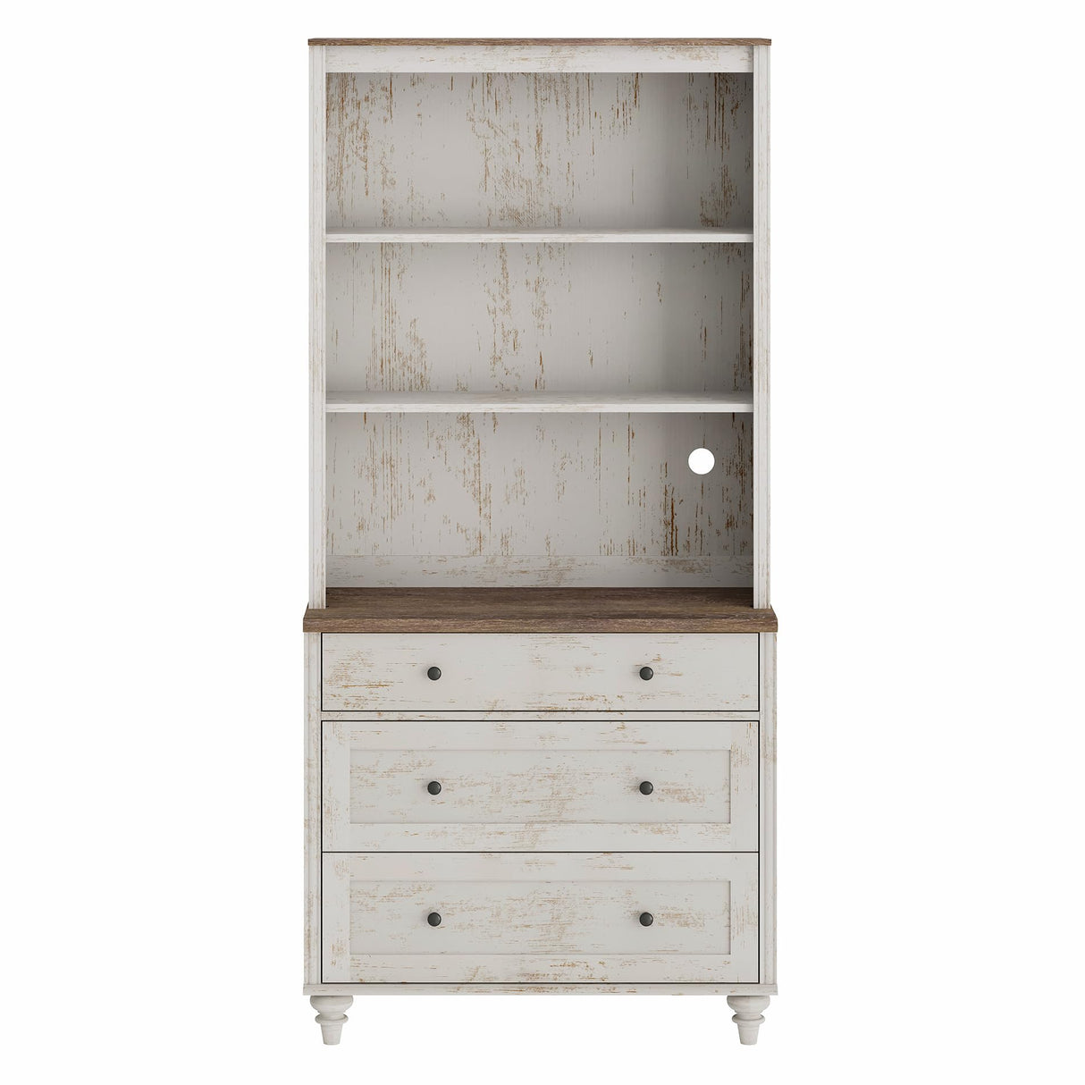 WAMPAT 3 Tier Bookshelf with 3 Drawers, 72" Tall Bookcase Large Farmhouse Display Book Case Shelf with 3-Tier Open Book Shelfs,Library Wood Bookshelves for Living Room,Kitchen, Rustic White WAMPAT