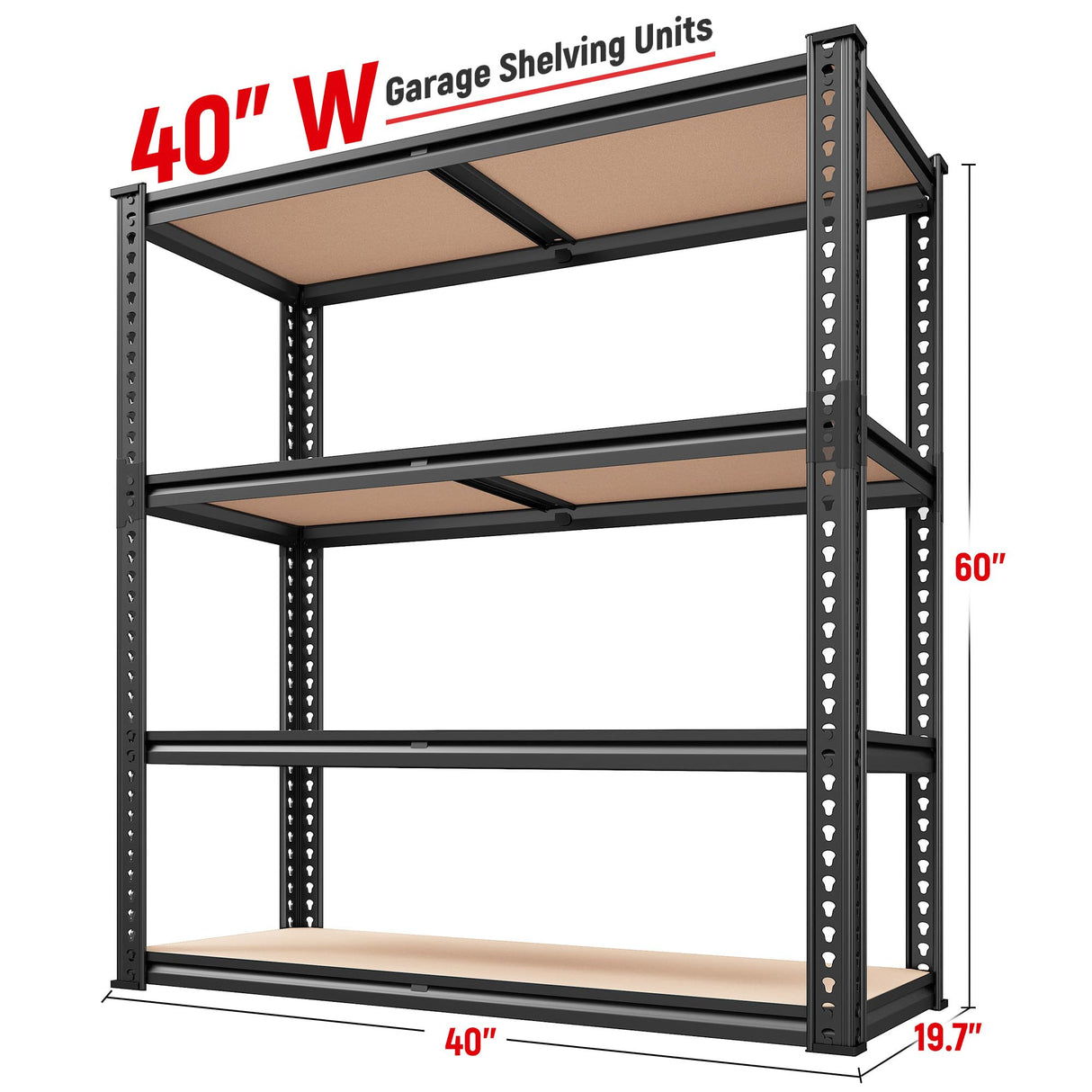 REIBII 40" W Garage Shelving Storage Shelves Heavy Duty Shelving 2000LBS Adjustable Metal Shelves for Garage Shelves 4 Tier Storage Rack Closet Shelving Pantry Shelves Utility Shelf,40" W*20''D*60''H REIBII