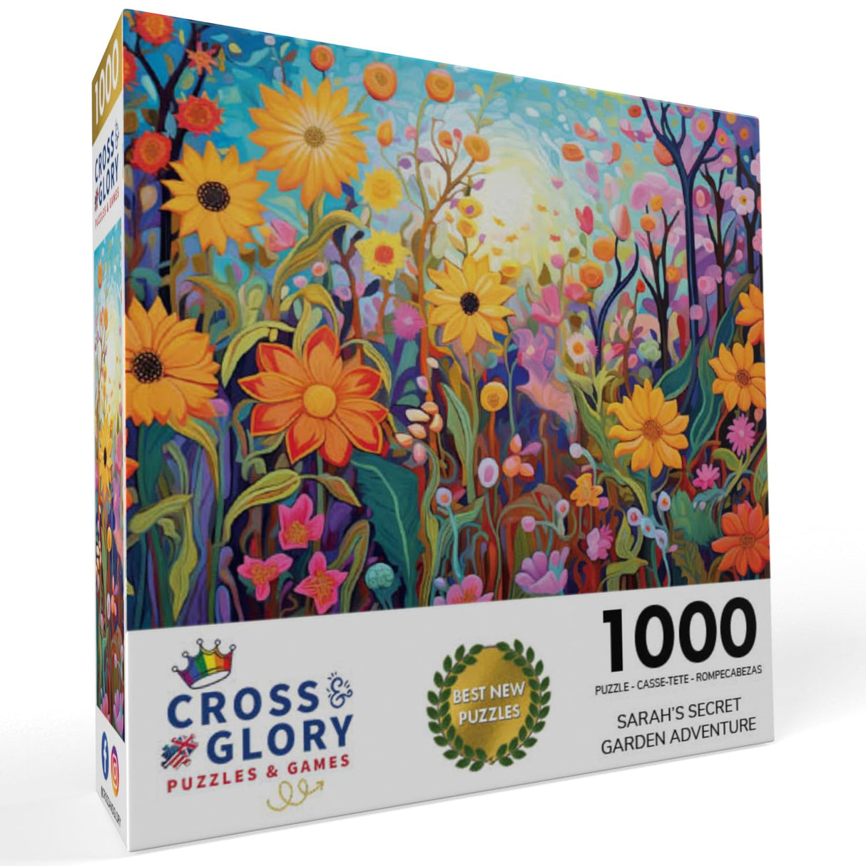 Cross & Glory - Sarah's Secret Garden Adventure - 1000 Piece Jigsaw Puzzle for Adults | Flower Garden Theme | Artistic Challenge | 20x27 Inches | Flower Puzzle Cross & Glory