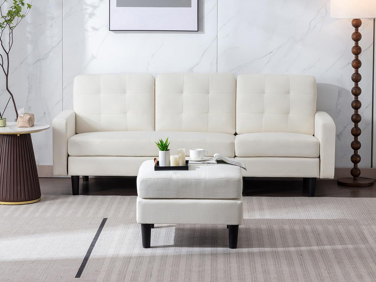 VECELO Convertible Sectional Sofa, Modern Linen Fabric L-Shaped Couch with Reversible Chaise for Living Room/Apartment/Office, White VECELO