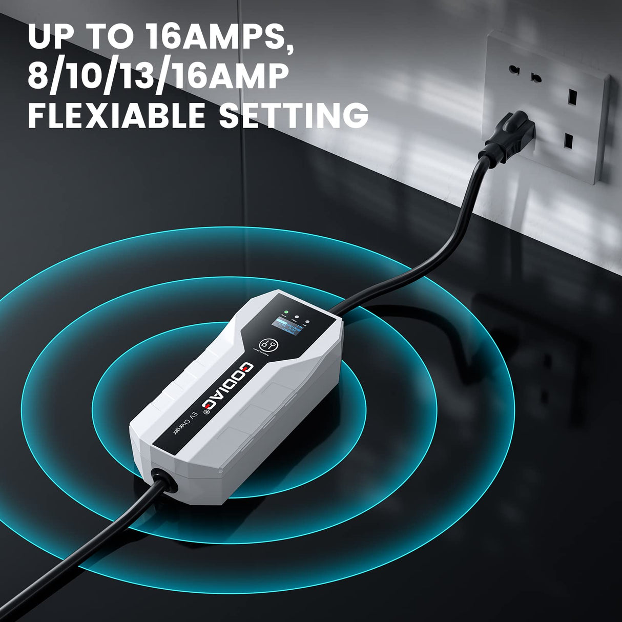 EV101 Portable EV Charger Level 1+2, 8/10/13/16 Amp Adjustable Electric Car Charger, 110V-240V 3.5KW 20 ft Plug-in Hybrid EV Charger GODIAG