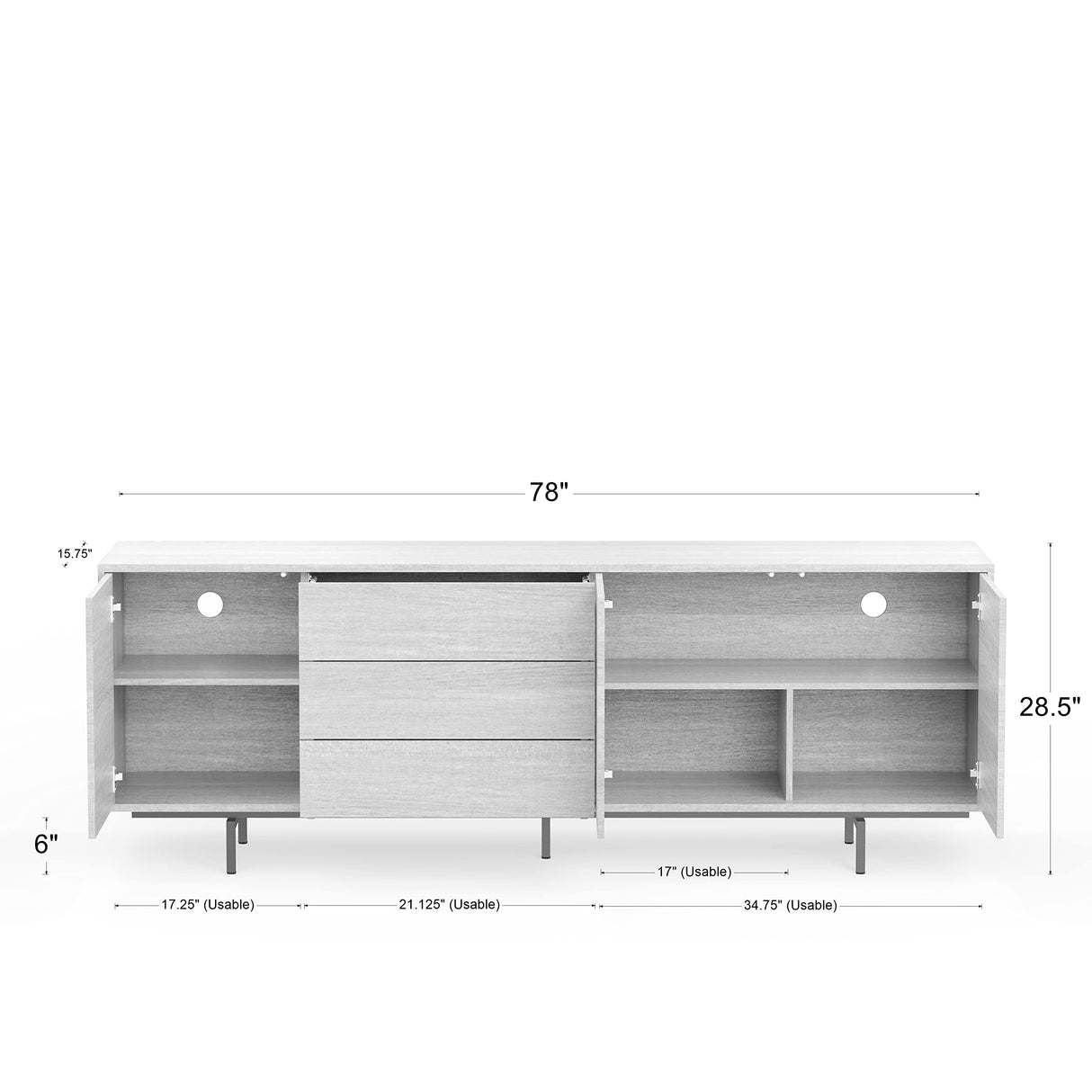 Glenwillow Home Atlas 78" x 28" Highboy Modern TV Stand Cabinet and Sideboard - Black Frame, Black Door/Drawers, Black Base Glenwillow Home