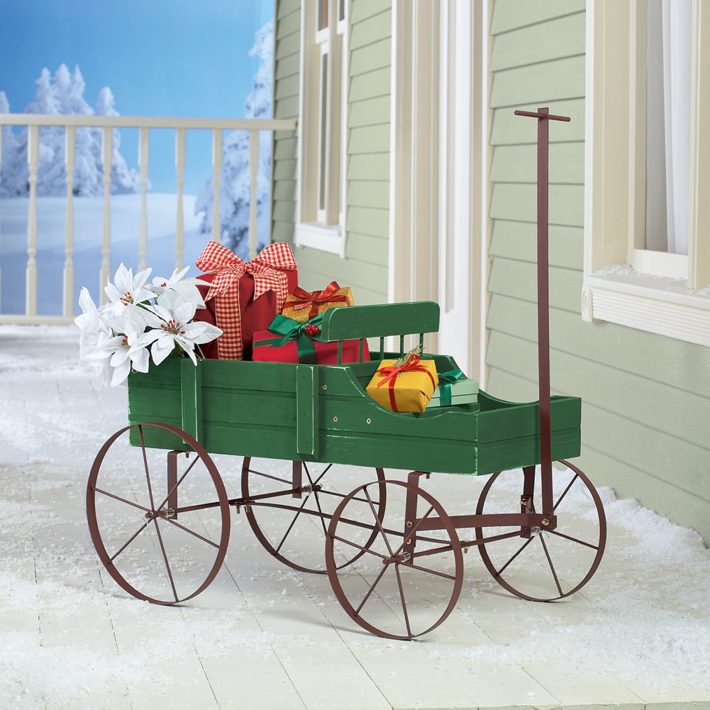 Collections Etc Amish Wagon Decorative Indoor/Outdoor Garden Backyard Planter, Green Collections Etc
