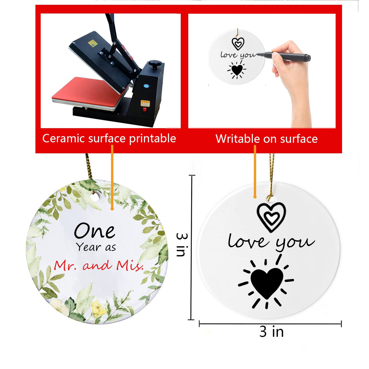 Sublimation Ornaments Bulk Ceramic Discs White Round Porcelain Personalized Ceramic Discs for Heat Press Printing - Ideal Xmas Tree Decorations & Craft Blanks (20 PCS) Threenine