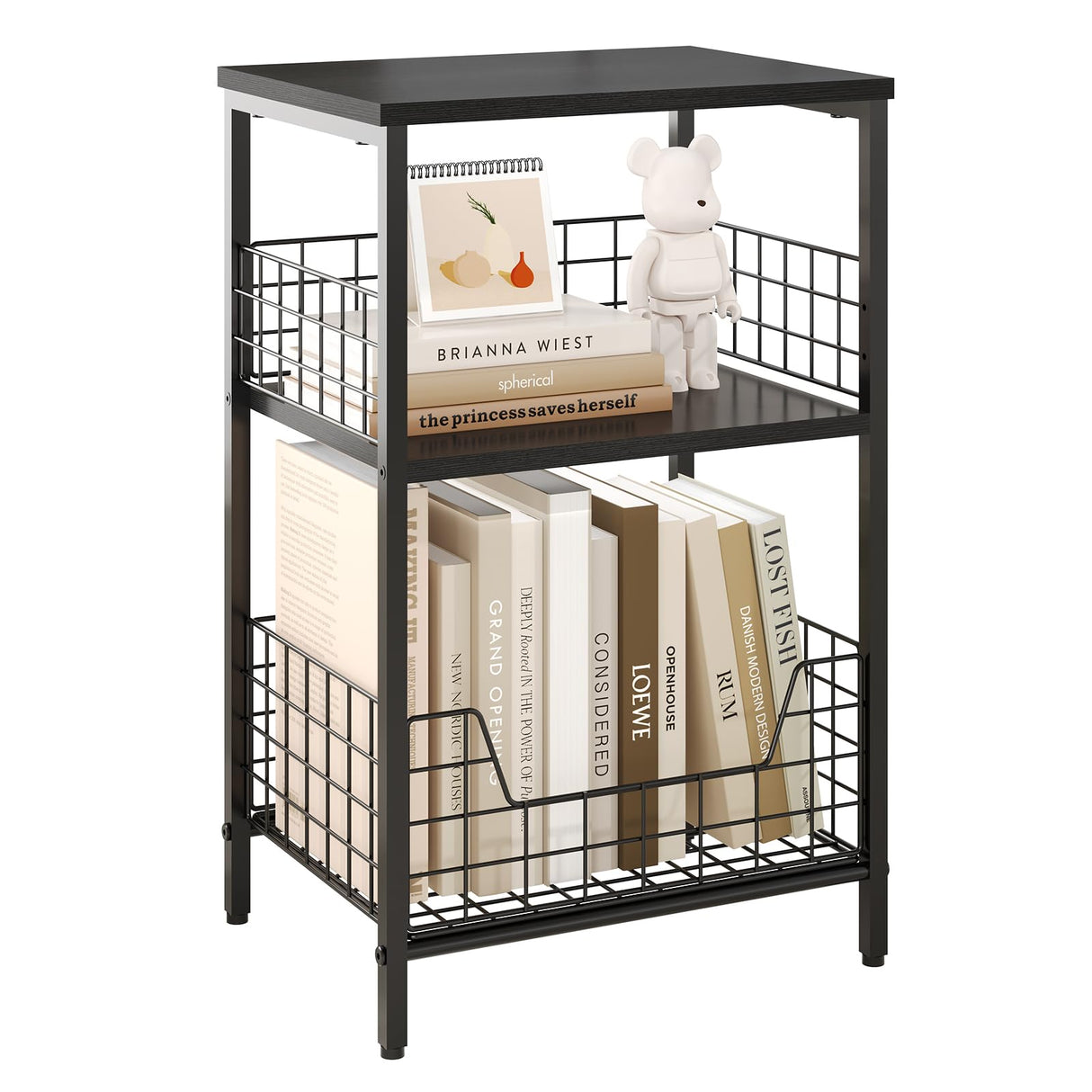 X-cosrack Side Table, Small End Table Record Player Stand with Storage, Vinyl Record Storage Night Stand for Living Room, Bedroom,Office(Patent Pending)(Black) X-cosrack