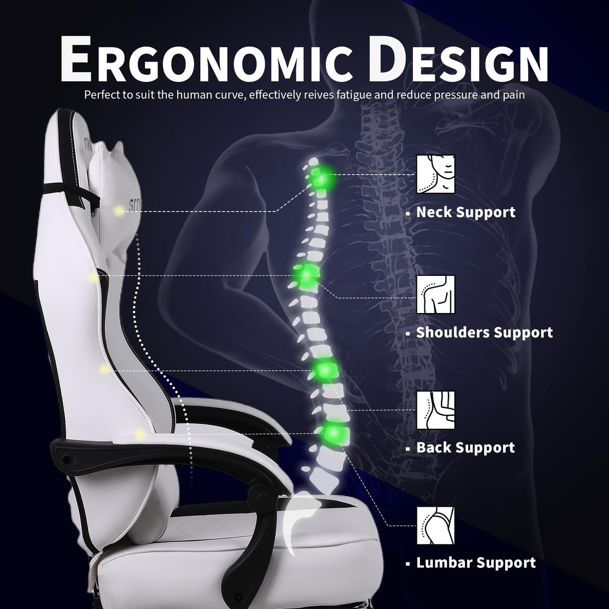 Gaming Chair for Adults, Comfy Gamer Chairs with Footrest and Lumbar Support, Height Adjustable Reclining Heavy Duty Computer Chair for Gaming Room, Living Room and Office SITMOD