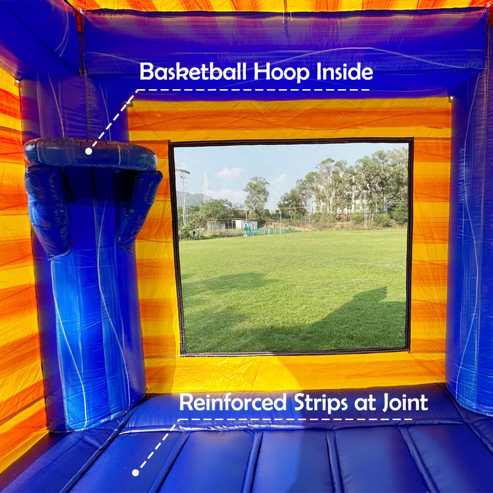 Commercial Grade Bounce House Big Inflatable for Kids and Adults with Blower&Basketball Hoop for Outdoor Indoor, Bouncer Jumper, Birthday Party, Rental Grade (Blue + Yellow, 13ftx13ftx14ft) INFLATABLEGAGA