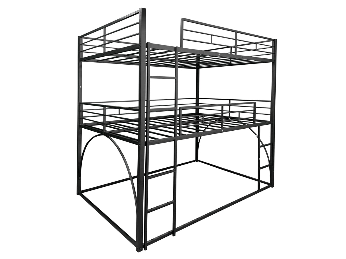 PVWIIK Full Triple Bunk Bed with Ladder for 3 Kids/Teen/Adults Bedroom,Full Over Full Over Full Heavy Duty Metal Bunk Bed for Girls & Boys,No Box Spring Needed,Black PVWIIK