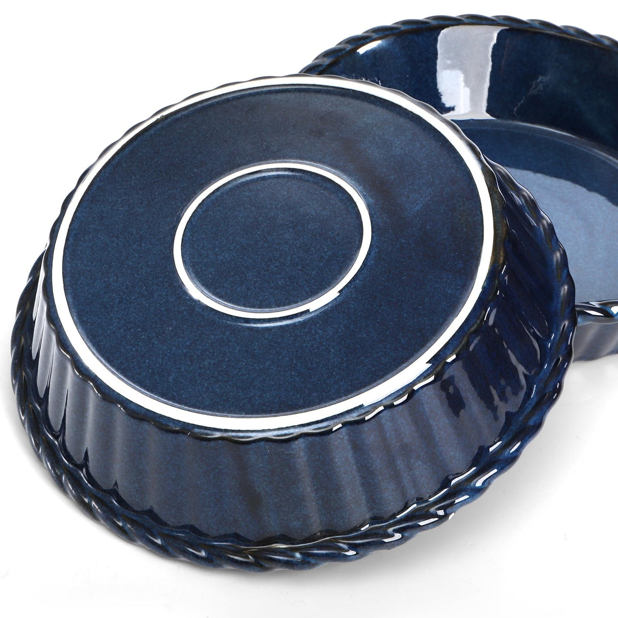 Peohud 2 Pack Ceramic Pie Pans, 10 Inch Deep Fluted Pie Plate, 54 Ounce Round Baking Dish for Quiche, Apple Pecan Pie, Pot Pie, Blue Peohud