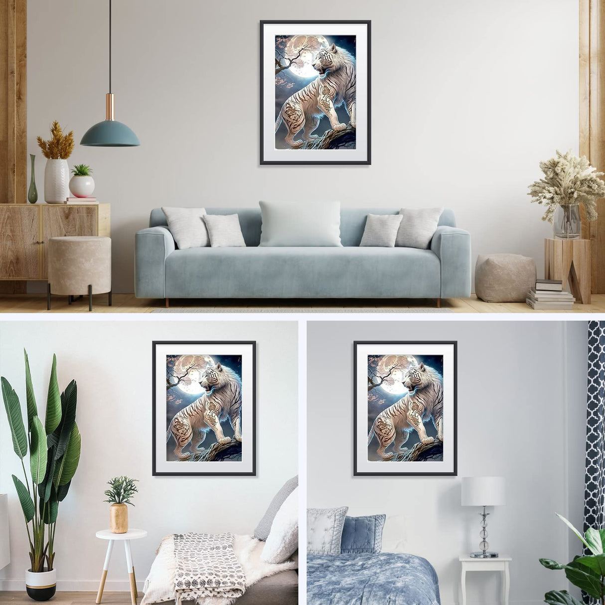 NAIMOER White Tiger Diamond Art Kits for Adults, Full Drill Tiger with Moon Diamond Art Kits, DIY 5D Diamonds Dots Paint with Diamonds Animals Diamond Craft Kit for Home Decor 30x40cm NAIMOER