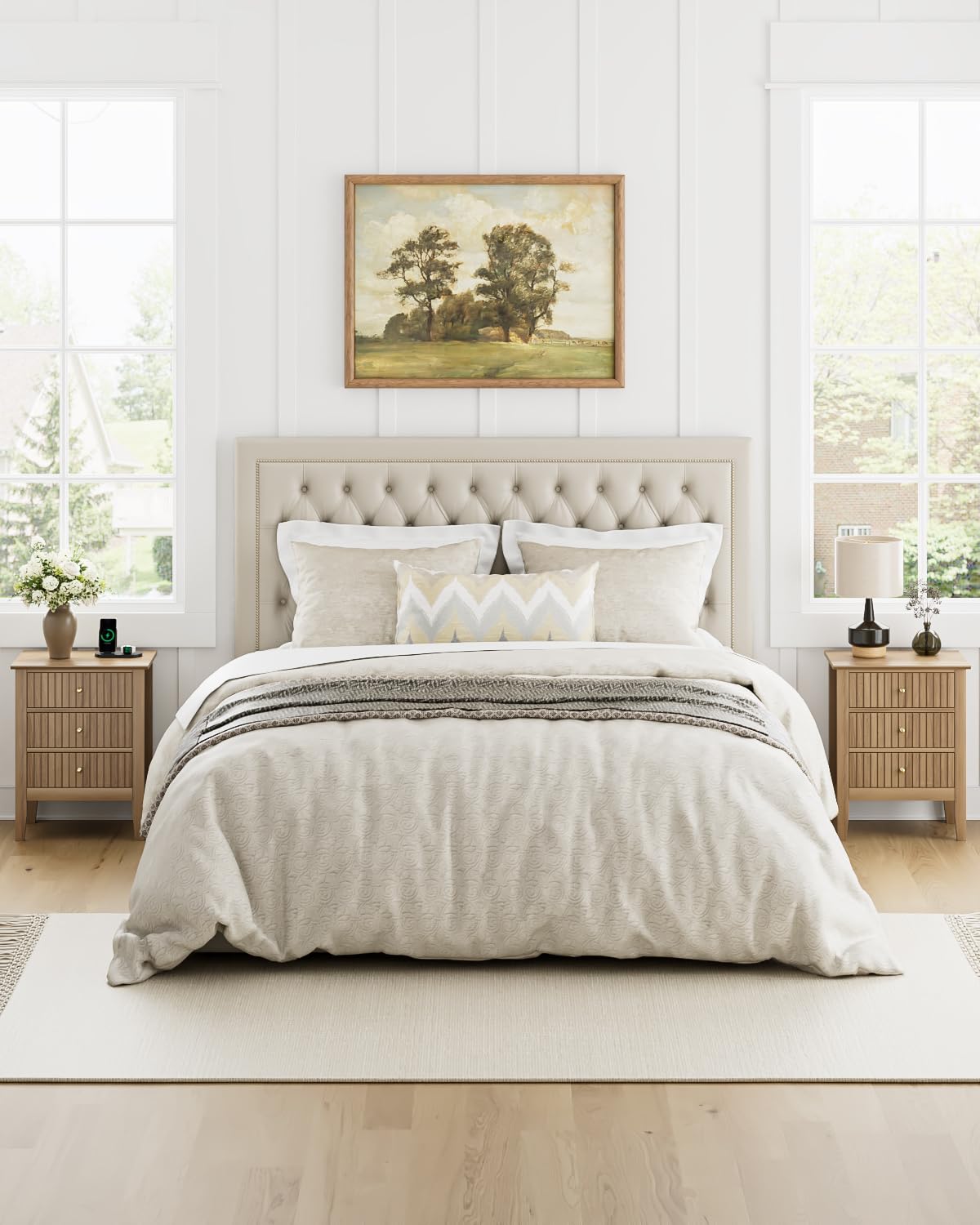 Apetaccat Fluted Nightstand, Farmhouse Night Stand with 3 Drawers, Mid Century Modern Side Accent Table,Bedside End Table for Bedroom, Living Room, Natural Apetaccat