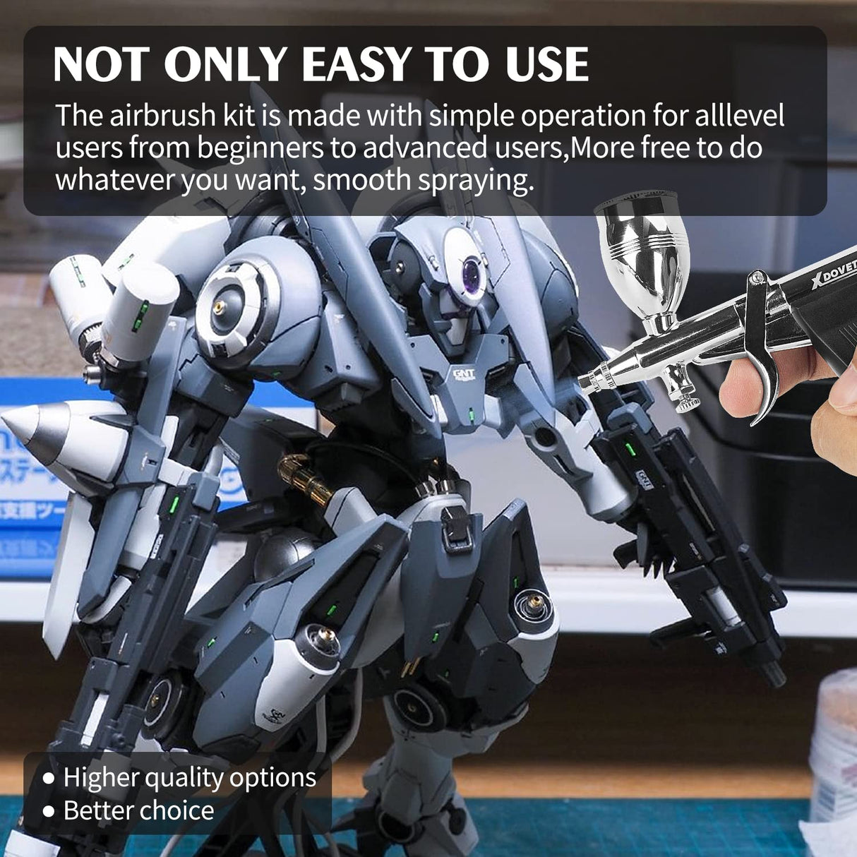 XDOVET Dual-Action Trigger Airbrush Kit Air Brush Painting Set with 0.3mm/0.5mm/0.8mm Needles,2cc/5cc/13cc/20cc/40cc Paint Cup, Air Hose for Tattoo, Makeup, Nail, Model, Art Hobby - for Pro & Beginner XDOVET