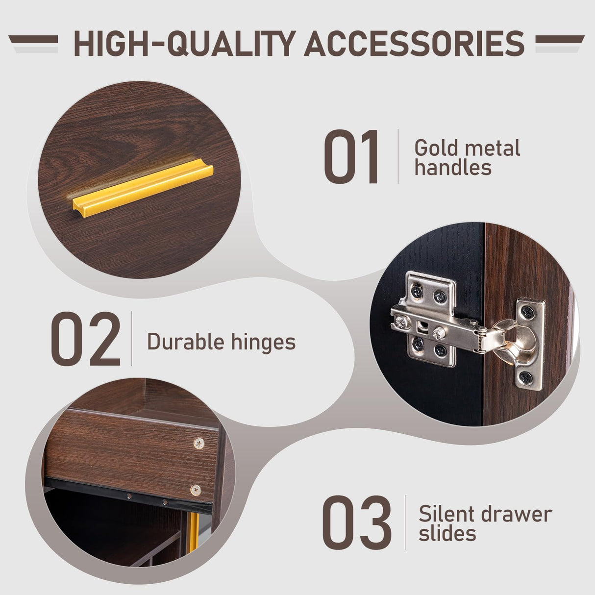 Karl home Farmhouse Wine Bar Cabinet, Liquor Cabinet Bar for Home, Kitchen Coffee Table with Storage, 55" Home Wine Stand for Kitchen, Living Room, Dining Room, Brown Karl home