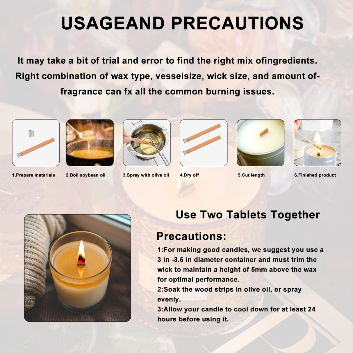 120 Pcs Wood Candle Wicks for Candle Making Kit, Wood Wicks for Candles Making, Wooden Wicks for Candlemaking, Smokeless Natural Crackling Wooden Candle Wicks for Candle Making, Inclu 60 Bases MUZHUPGUZ