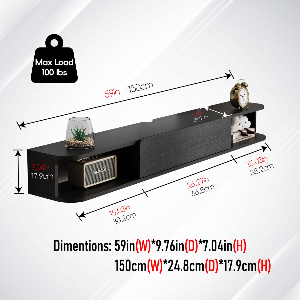 Pmnianhua Floating TV Stand with Drawer,59'' Wall-Mounted TV Cabinet,Floating TV Console,Under TV Entertainment Shelf with Storage for Bedroom Living Room(Black) Pmnianhua
