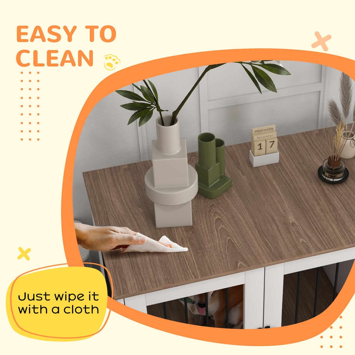 PawHut Dog Crate Furniture Side End Table with Storage, Dog Kennel Furniture Indoor with Double Doors for Medium and Large Dogs, Walnut PawHut