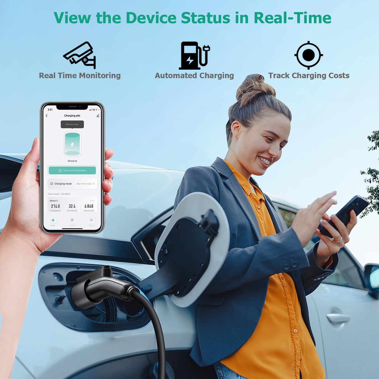 TELGEOOT Level 2 EV Charger 48Amp, Indoor/Outdoor Electric Car Charger EVSE SAE J1772, NEMA 14-50 Plug, 25ft Cable, Start Charge Timer, WiFi Enabled TELGEOOT
