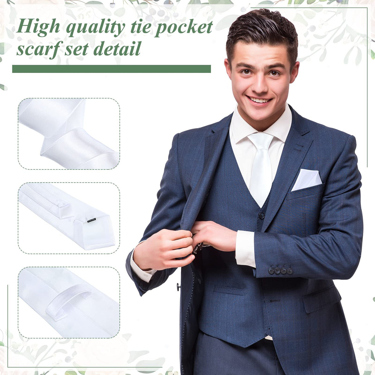 12 Pcs Sublimation White Ties Set for Men with Pocket Square Solid White Blank Necktie Men's Plain Satin Tie Pure Color Polyester Tie Heat Transfer Neckwear for Wedding Party Formal Occasion 57 Inch Sintuff