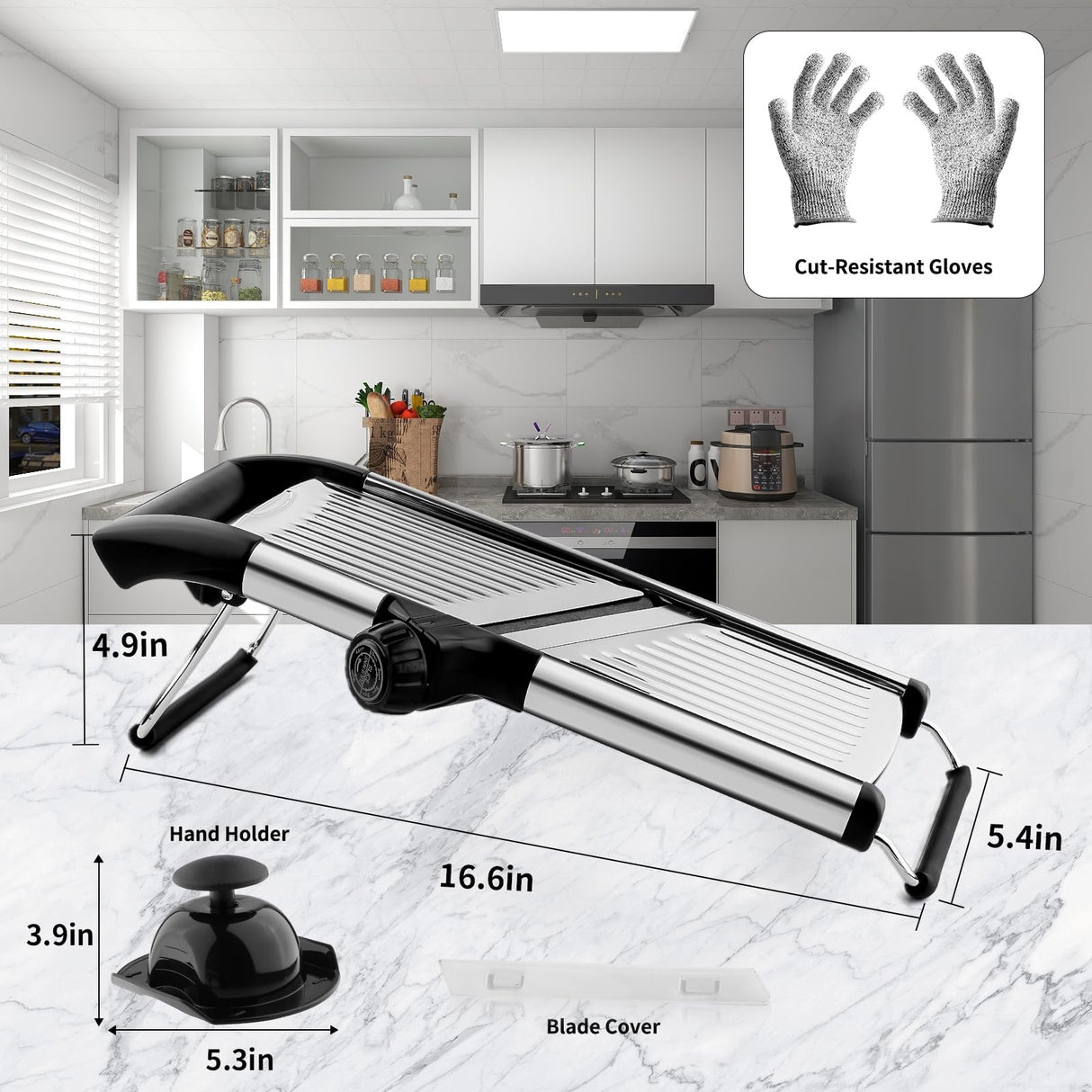 VEKAYA Mandoline Slicer,Mandoline Food Slicer for Kitchen,Mandolin,Potato Slicer,Vegetable Chopper,Adjustable Stainless Steel Veggie Onion Tomato Julienne Cutter with Cut-Resistant Gloves VEKAYA