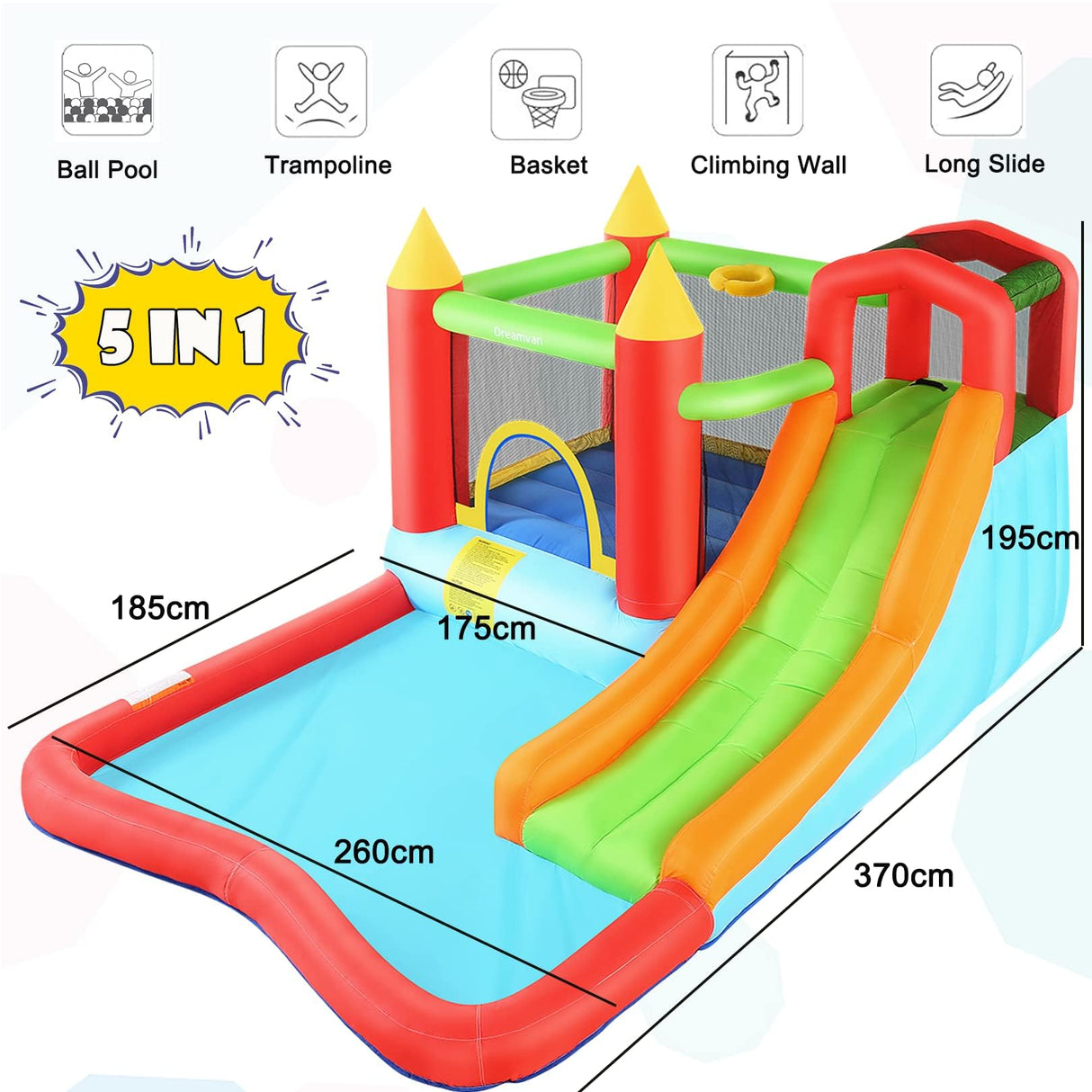AKEYDIY Inflatable Bounce House for Kids, Fun Jumping Area with Basketball Hoop, Large Pool, Long Slide with Climbing Wall Bouncy House with Air Blower Outdoor Backyard AKEYDIY
