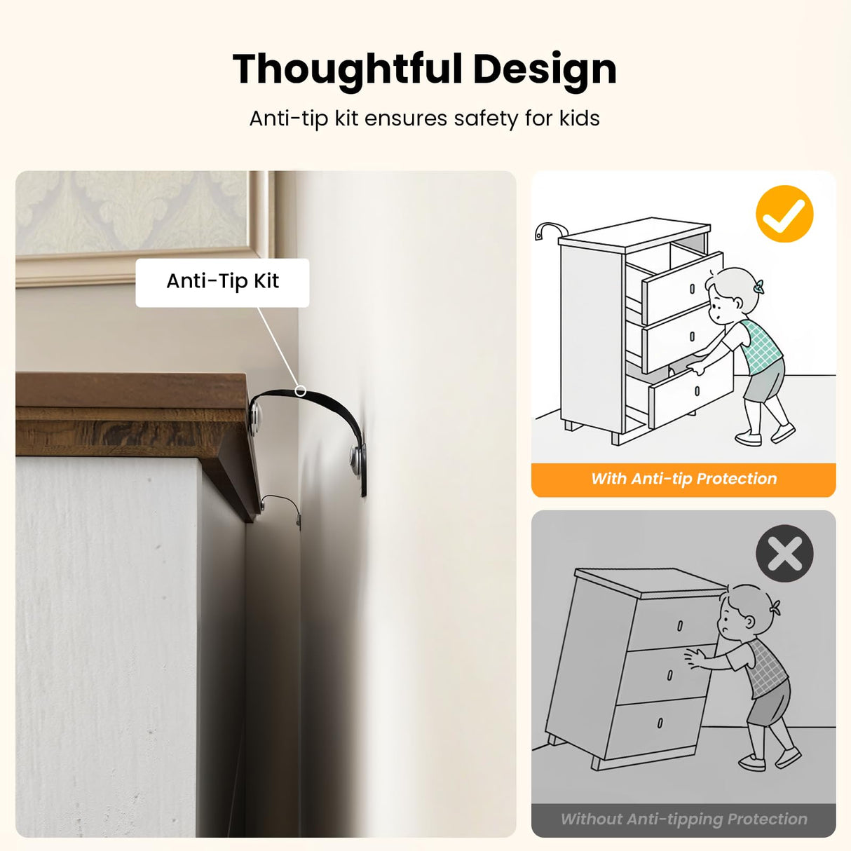 Amada Farmhouse 6 Drawer Dresser for Bedroom, 47.2 Inch Wide Wood Dresser with Natural Texture, Large Drawers, Rustic Farmhouse Chest of Drawers for Bedroom, Living Room, Hallway, Brown & White AMADA HOMEFURNISHING