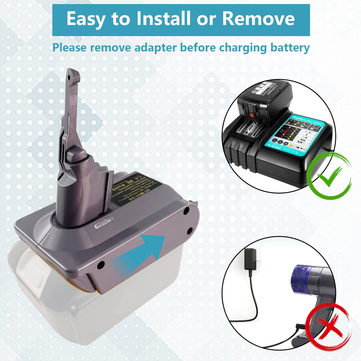 New Version V8 V7 Battery Adapter for Makita 18V Lithium Battery Convert to Replace for Dyson V8 V7 Battery, Work for Dyson V8/7 Series Vacuum Cleaners V8/7 Animal V8/7 Absolute V8/7 Motorhead ASUNT