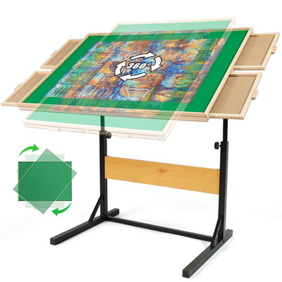 ALL4JIG 1500 Piece Jigsaw Puzzle Table with Legs,Wooden Jigsaw Puzzle Table with 4 Drawers & Cover,360°Rotating for Easy Access,Adjustable Angle & Height Adjustment