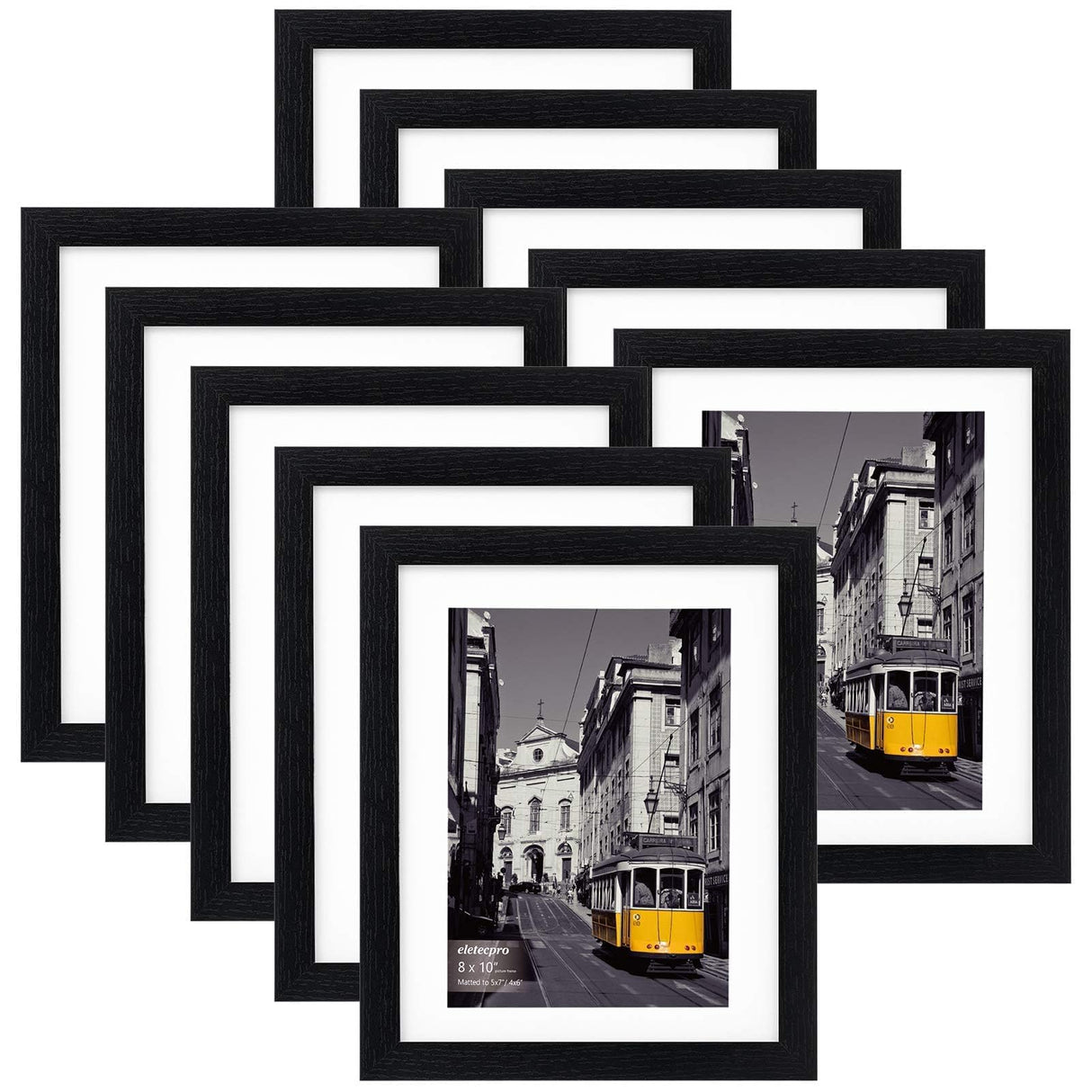 eletecpro 8x10 Picture Frames Set of 10, Picture Frame Collage Wall Decor Display 5x7 Photo With Mat or 8x10 without Mat, Home Decor Gallery Frame for Table Top or Wall Mounting, Black eletecpro