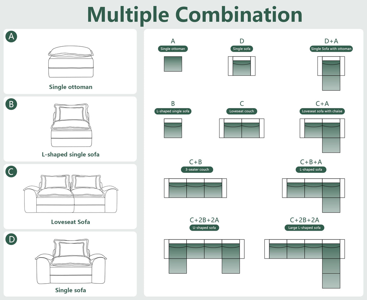 Hobestluk 152" Cloud Modular Sectional Couch 4-Seater Sofa with Ottomans U Shaped Couch Deep Seat Sofa with Removable Cover for Living Room (Dark Grey, 4-Seater Sofa with Two Ottomans) Hobestluk