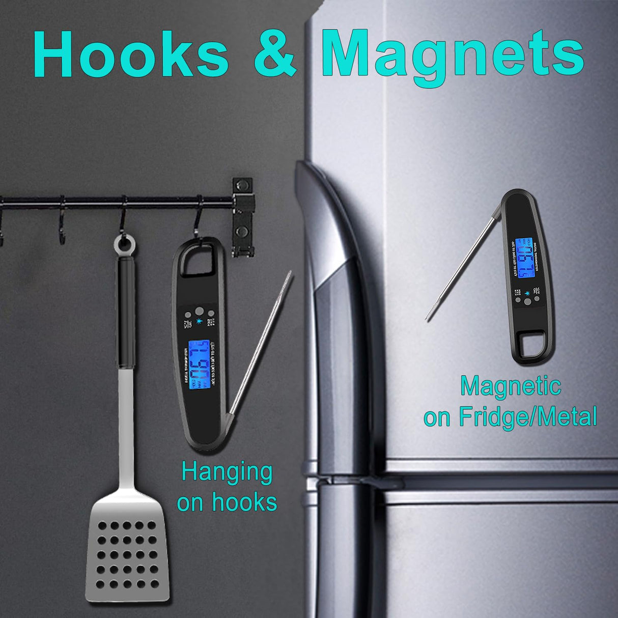 LIKEPAI Instant Read Meat Thermometer for Kitchen Cooking, Ultra Fast Precise Waterproof Digital Food Thermometer with Backlight, Magnet and Foldable Probe for Deep Fry, Outdoor BBQ, Grill(Black) LIKEPAI