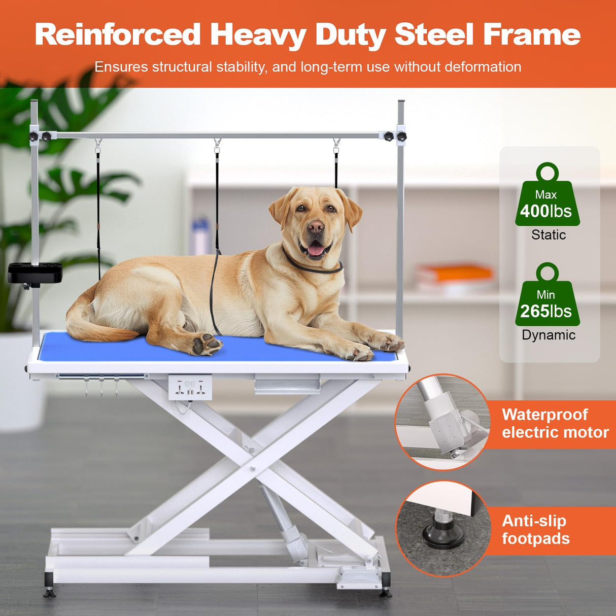 ynhunreth 49'' Electric Dog Grooming Table, Professional Heavy Duty Grooming Table for Dogs at Home 400lbs with Tool Organizer/3 Nooses/Adjustable Arm/Foot Control, Blue ynhunreth