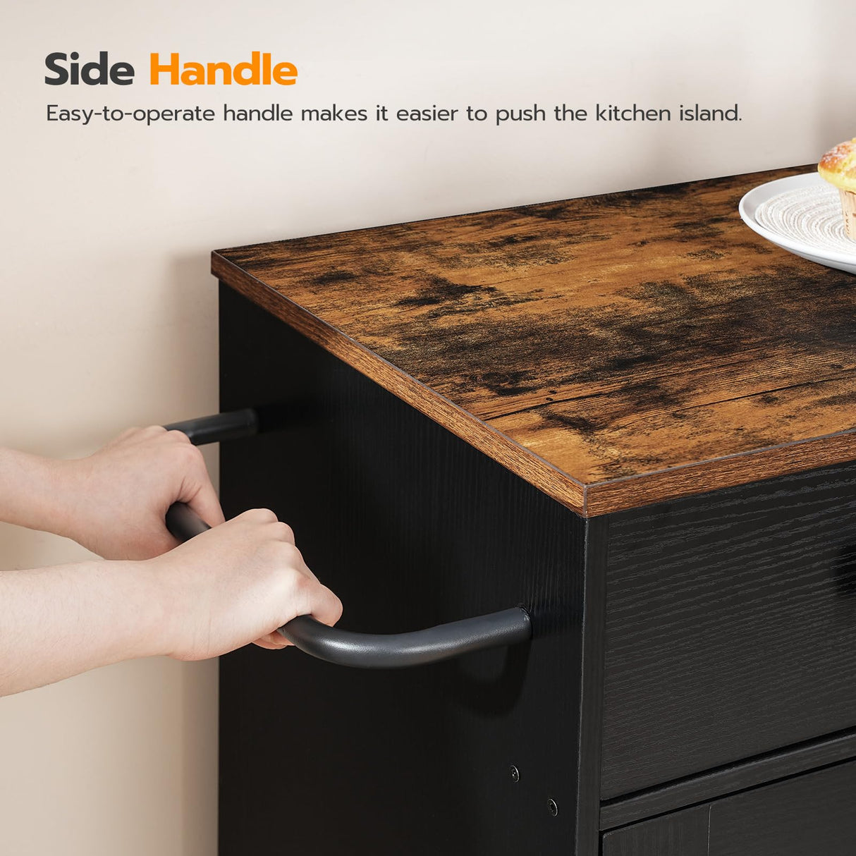 HOOBRO Kitchen Island, Storage Cabinet with Drawer, Kitchen Cart with Spice and Towel Rack, Saving Space, Easy Assembly, for Living Room, Rustic Brown and Black FB12ZD01 HOOBRO